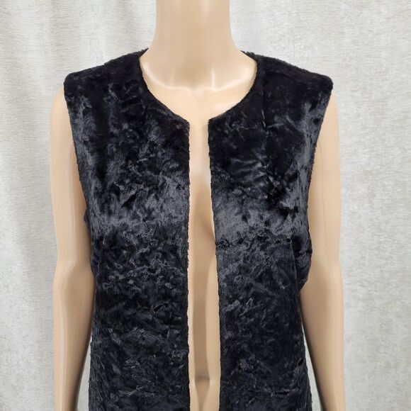 Lafayette 148 Black Velvety Faux Fur Duster Open Style Vest - Picture 2 of 12